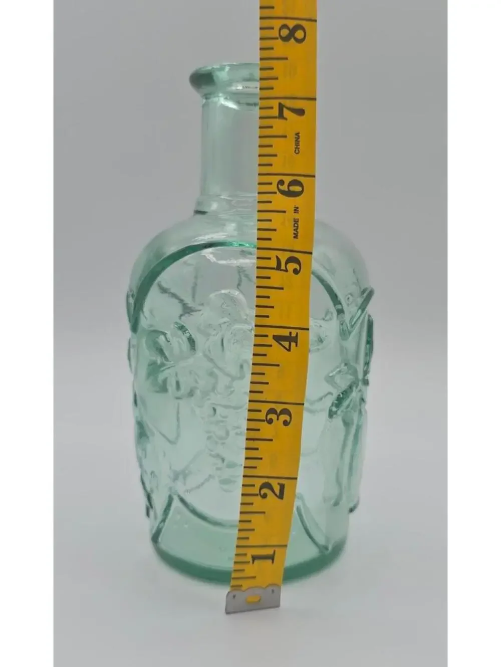 Vintage Libbey Canada Green Glass Decanter Vase w/Orchard Fruit Design